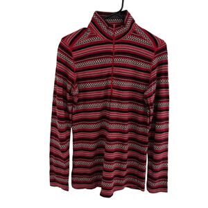 Woolrich Sweater Womens Small Red Fair Isle Striped Zip Outdoor Pattern Pullover